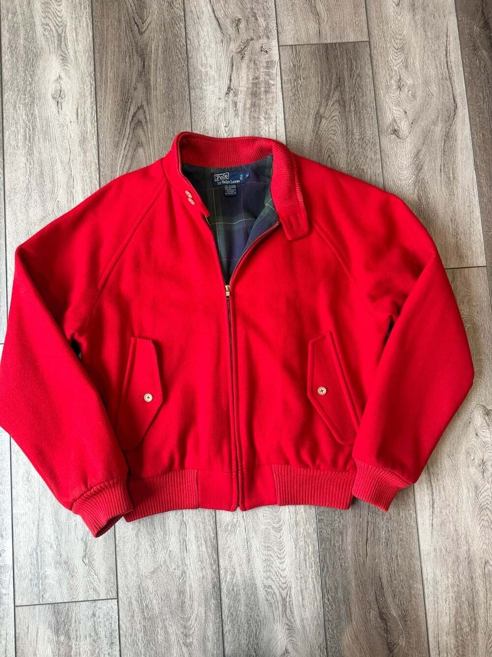 Polo Ralph Lauren Wool Bomber Jacket Size M Red Plaid Lined